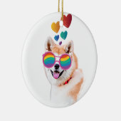 Akita Dog met harten Valentijnsdag Keramisch Ornament (Rechts)