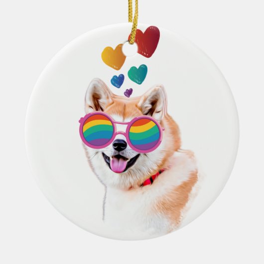 Akita Dog met harten Valentijnsdag Keramisch Ornament (Voorkant)