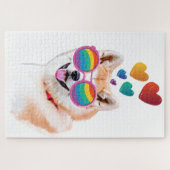 Akita Dog met harten Valentijnsdag Legpuzzel (Horizontaal)