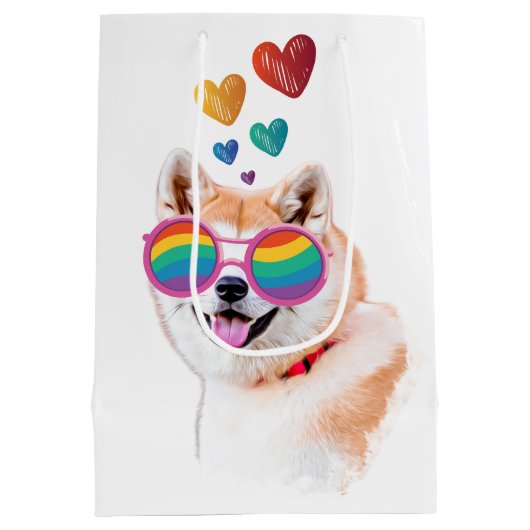 Akita Dog met harten Valentijnsdag Medium Cadeauzakje (Achterkant)