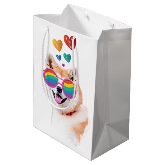 Akita Dog met harten Valentijnsdag Medium Cadeauzakje (Achterkant Gekanteld)