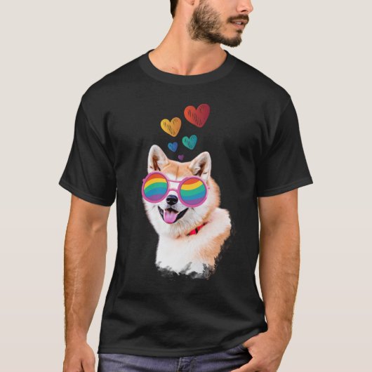 Akita Dog met harten Valentijnsdag T-shirt (Voorkant)