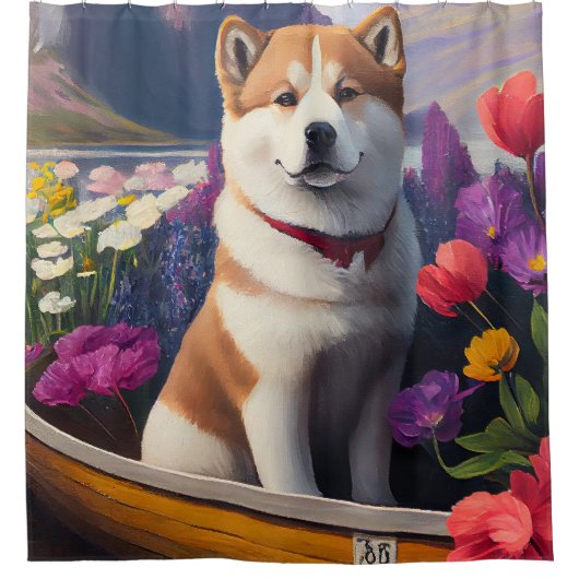 Akita Dog op een peddel: Een Schilderachtig avontu Douchegordijn (Voorkant)