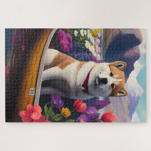 Akita Dog op een peddel: Een Schilderachtig avontu Legpuzzel (Horizontaal)