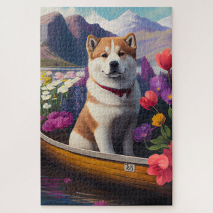 Akita Dog op een peddel: Een Schilderachtig avontu Legpuzzel
