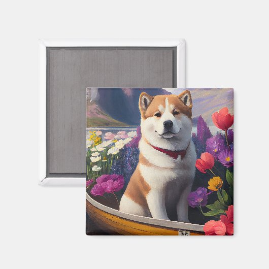 Akita Dog op een peddel: Een Schilderachtig avontu Magneet (Voorkant / Achterkant)