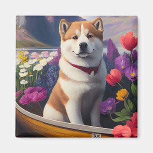 Akita Dog op een peddel: Een Schilderachtig avontu Magneet