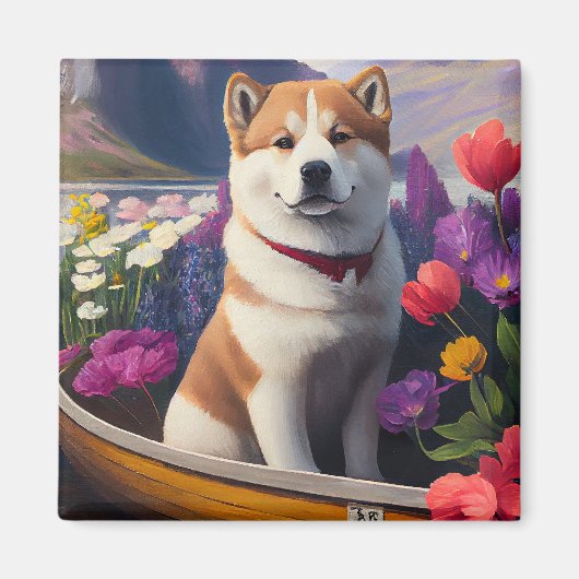 Akita Dog op een peddel: Een Schilderachtig avontu Magneet (Voorkant)
