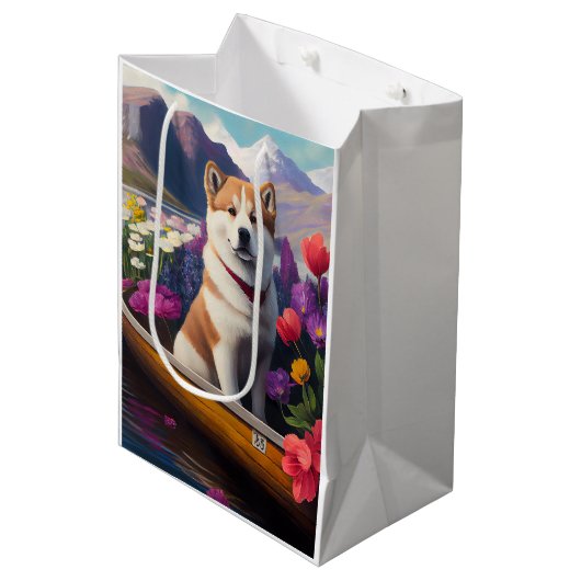 Akita Dog op een peddel: Een Schilderachtig avontu Medium Cadeauzakje (Voorkant Gekanteld)