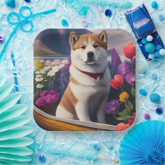 Akita Dog op een peddel: Een Schilderachtig avontu Papieren Bordje (Feest)