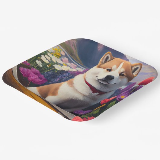 Akita Dog op een peddel: Een Schilderachtig avontu Papieren Bordje (Gebogen)