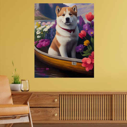 Akita Dog op een peddel: Een Schilderachtig avontu Poster (Woonkamer 2)