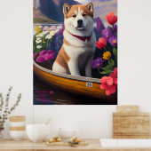 Akita Dog op een peddel: Een Schilderachtig avontu Poster (Keuken)