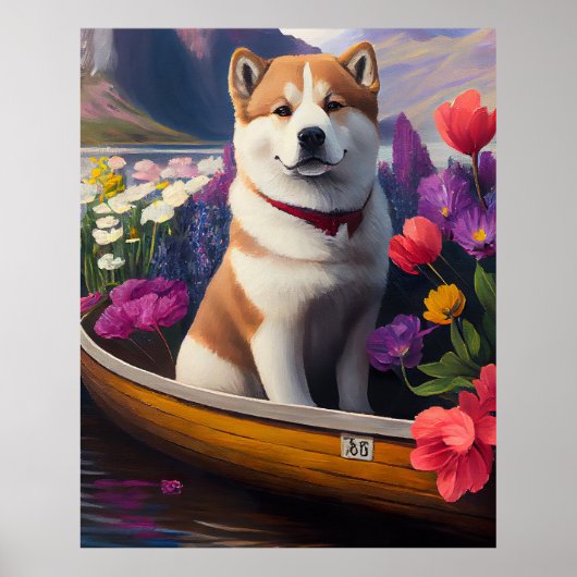 Akita Dog op een peddel: Een Schilderachtig avontu Poster (Voorkant)