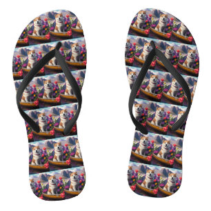 Akita Dog op een peddel: Een Schilderachtig avontu Teenslippers