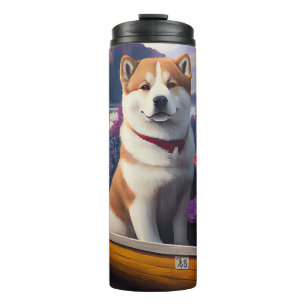 Akita Dog op een peddel: Een Schilderachtig avontu Thermosbeker