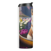 Akita Dog op een peddel: Een Schilderachtig avontu Thermosbeker (Gedraaid links)