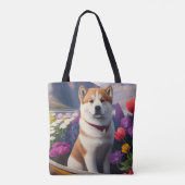 Akita Dog op een peddel: Een Schilderachtig avontu Tote Bag (Achterkant)