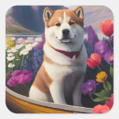 Akita Dog op een peddel: Een Schilderachtig avontu Vierkante Sticker (Voorkant)