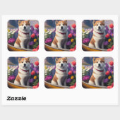 Akita Dog op een peddel: Een Schilderachtig avontu Vierkante Sticker (Vel)