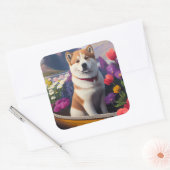 Akita Dog op een peddel: Een Schilderachtig avontu Vierkante Sticker (Envelop)