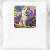 Akita Dog op een peddel: Een Schilderachtig avontu Vierkante Sticker (Tas)