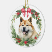 Akita Dog Red Bow Holly Krans Keramisch Ornament (Links)