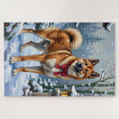 Akita Dog Serene Japanese Winter Christmas Legpuzzel (Horizontaal)