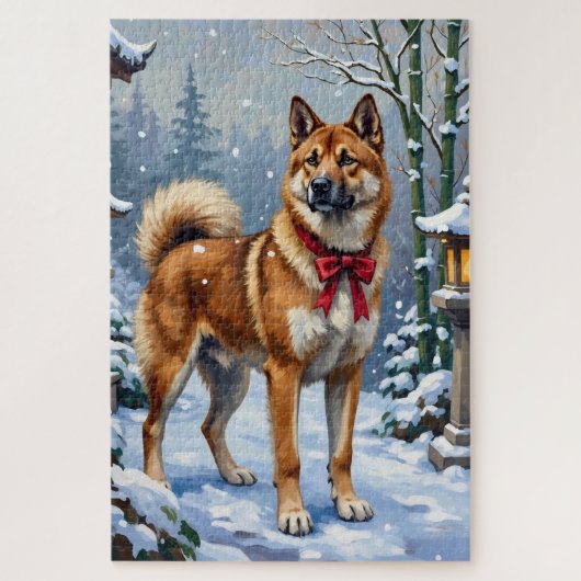 Akita Dog Serene Japanese Winter Christmas Legpuzzel (Verticaal)