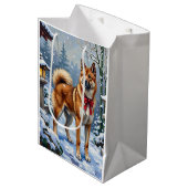 Akita Dog Serene Japanese Winter Christmas Medium Cadeauzakje (Voorkant Gekanteld)