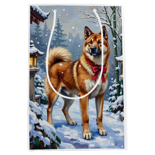 Akita Dog Serene Japanese Winter Christmas Medium Cadeauzakje (Voorkant)