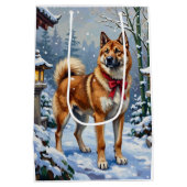 Akita Dog Serene Japanese Winter Christmas Medium Cadeauzakje (Achterkant)