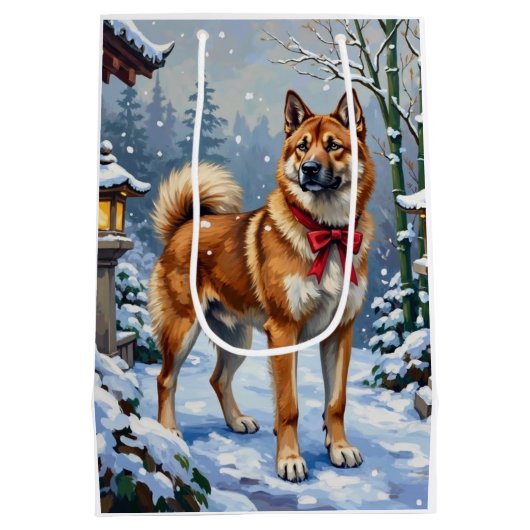 Akita Dog Serene Japanese Winter Christmas Medium Cadeauzakje (Achterkant)