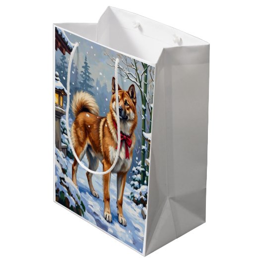 Akita Dog Serene Japanese Winter Christmas Medium Cadeauzakje (Achterkant Gekanteld)