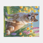 Akita Dog Spring Bloemen Schilderen Fleece Deken (Voorkant (Horizontaal))