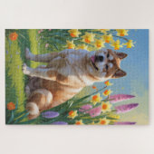 Akita Dog Spring Bloemen Schilderen Legpuzzel (Horizontaal)