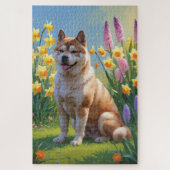 Akita Dog Spring Bloemen Schilderen Legpuzzel (Verticaal)