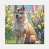 Akita Dog Spring Bloemen Schilderen Magneet (Voorkant)