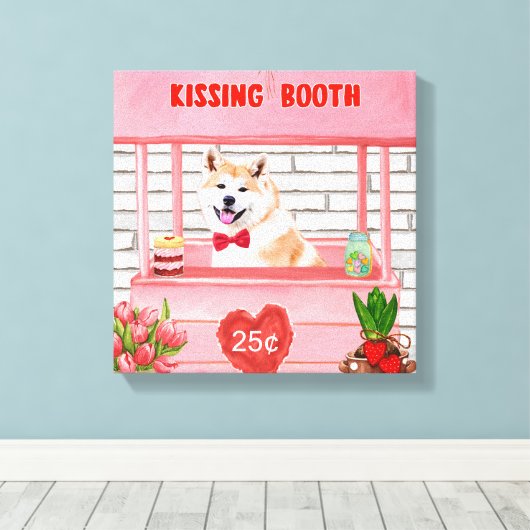 Akita Dog Valentijnsdag KissingBooth Canvas Afdruk (Insitu (Houten vloer))
