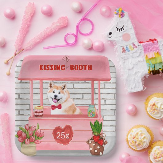 Akita Dog Valentijnsdag KissingBooth Papieren Bordje (Feest)