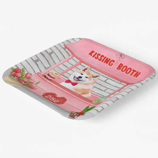 Akita Dog Valentijnsdag KissingBooth Papieren Bordje (Gebogen)