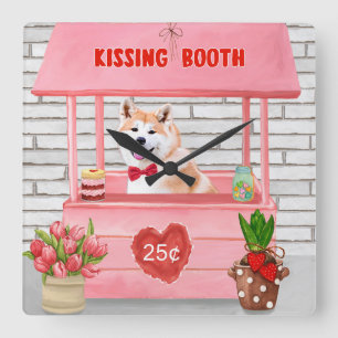 Akita Dog Valentijnsdag KissingBooth Vierkante Klok
