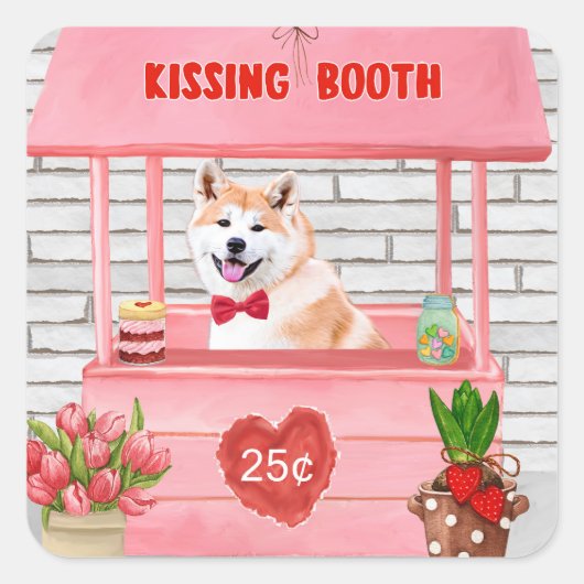Akita Dog Valentijnsdag KissingBooth Vierkante Sticker (Voorkant)