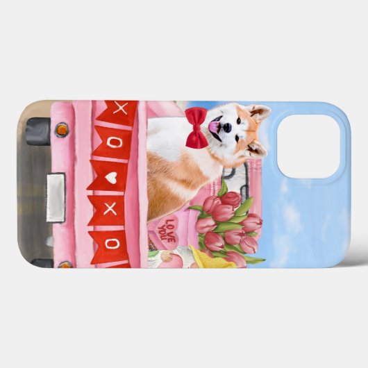 Akita Dog Valentijnsdag Truck Hearts Case-Mate iPhone Case (Achterkant (horizontaal))