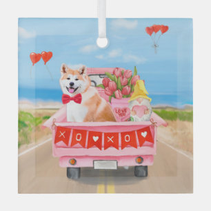 Akita Dog Valentijnsdag Truck Hearts Glas Ornament