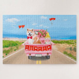 Akita Dog Valentijnsdag Truck Hearts Legpuzzel