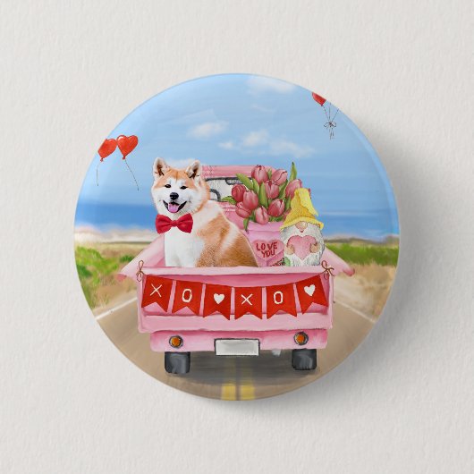 Akita Dog Valentijnsdag Truck Hearts Ronde Button 5,7 Cm (Voorkant)