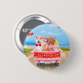 Akita Dog Valentijnsdag Truck Hearts Ronde Button 5,7 Cm (Voorkant /achterkant)
