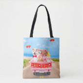 Akita Dog Valentijnsdag Truck Hearts Tote Bag (Voorkant)