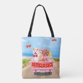 Akita Dog Valentijnsdag Truck Hearts Tote Bag (Achterkant)